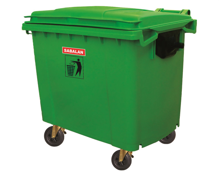 خرید سطل زباله شهری 660 لیتری ، سطل زباله مکانیزه، سطل زباله پلی اتیلن 660 لیتری، مخزن زباله شهری سبز زیتونی
