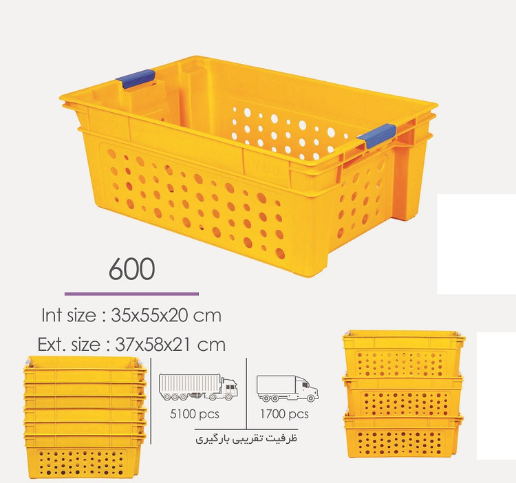 جعبه صنعتی 600 و یا سبد پلاستیکی حمل ماهی میگو ( 60*40*20)
